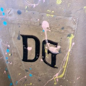 Dolce & Gabbana Brown Paint Splattered T-Shirt with embroidered pocket. Size L